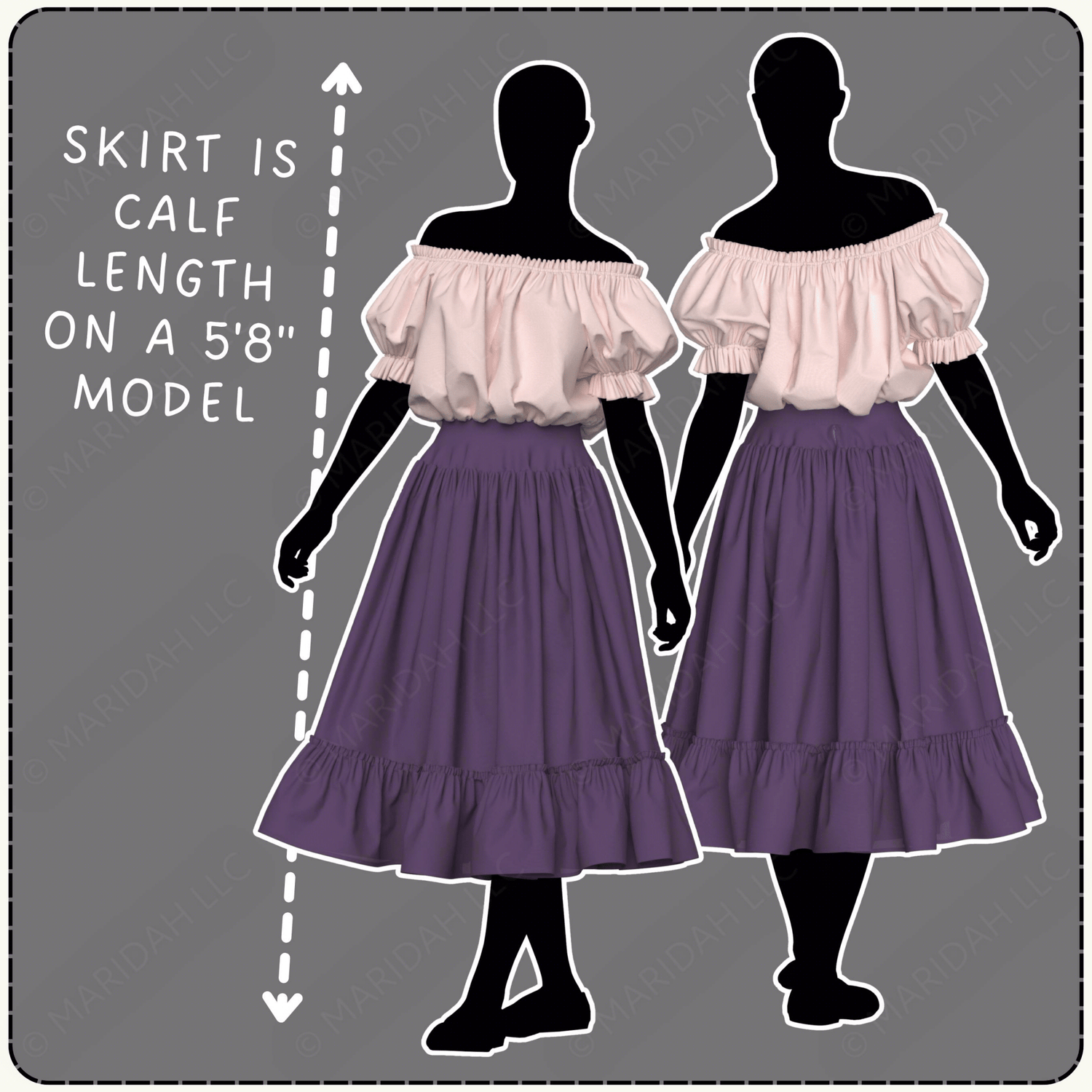Measurement chart showing a skirt&