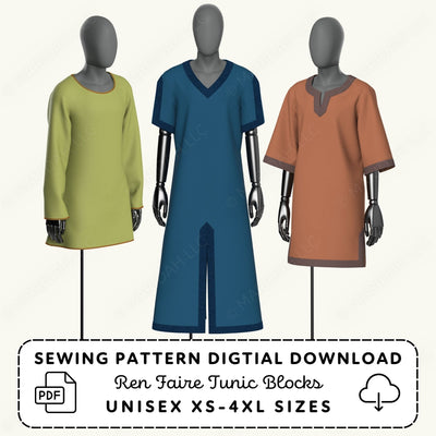 Ren Faire Tunic Blocks Printable Sewing Pattern PDF Sewing Pattern File