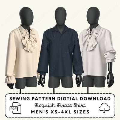 three mannequins wearing different colored shirts, including a white shirt, a navy blue shirt, and a white shirt.