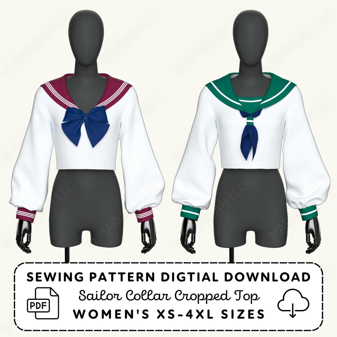 Sailor Collar Cropped Top Printable Sewing Pattern PDF Sewing Pattern File
