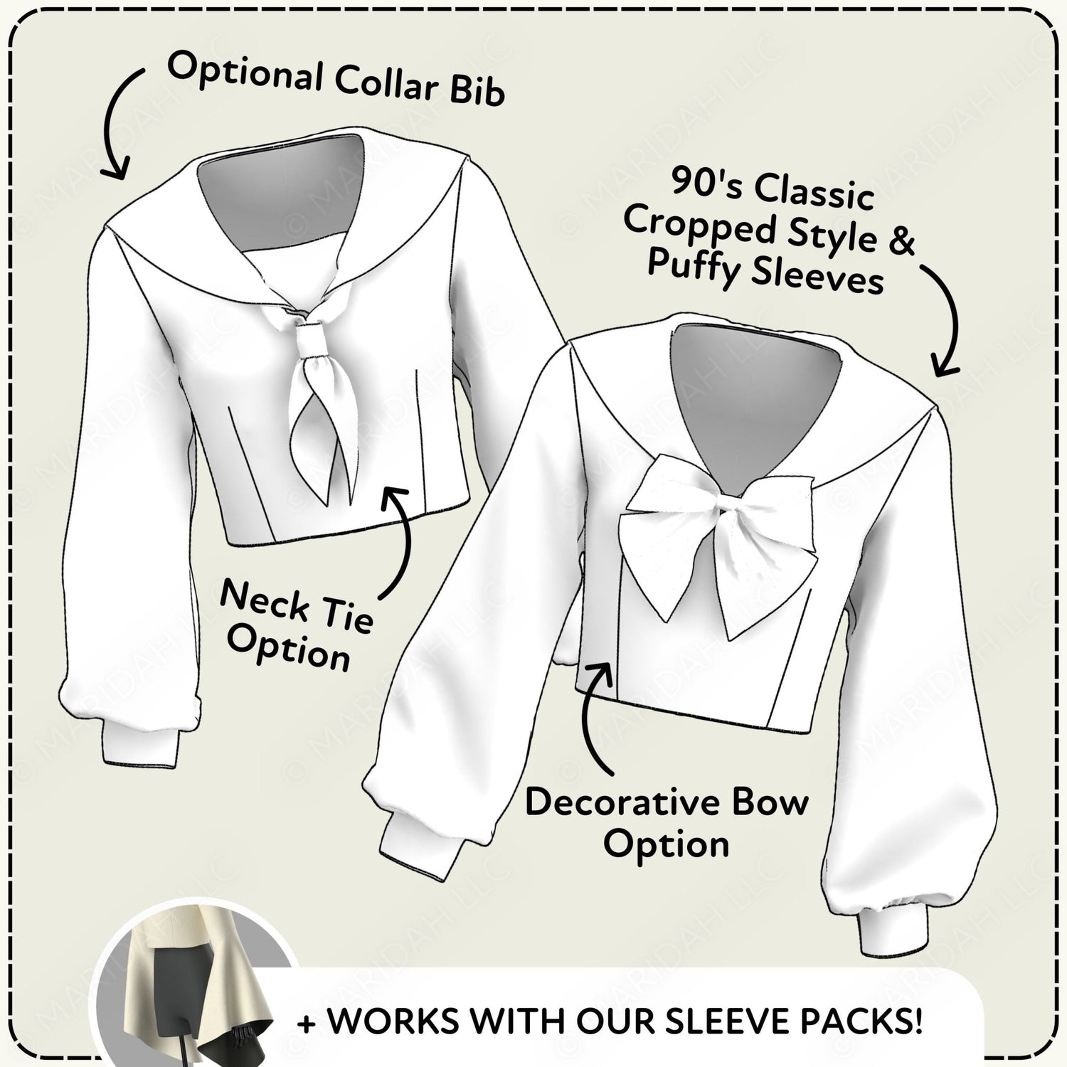 Sailor Collar Cropped Top Printable Sewing Pattern PDF Sewing Pattern File