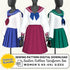 Three mannequins wearing a Sailor Collar Uniform Set with different colored skirts on a white background.