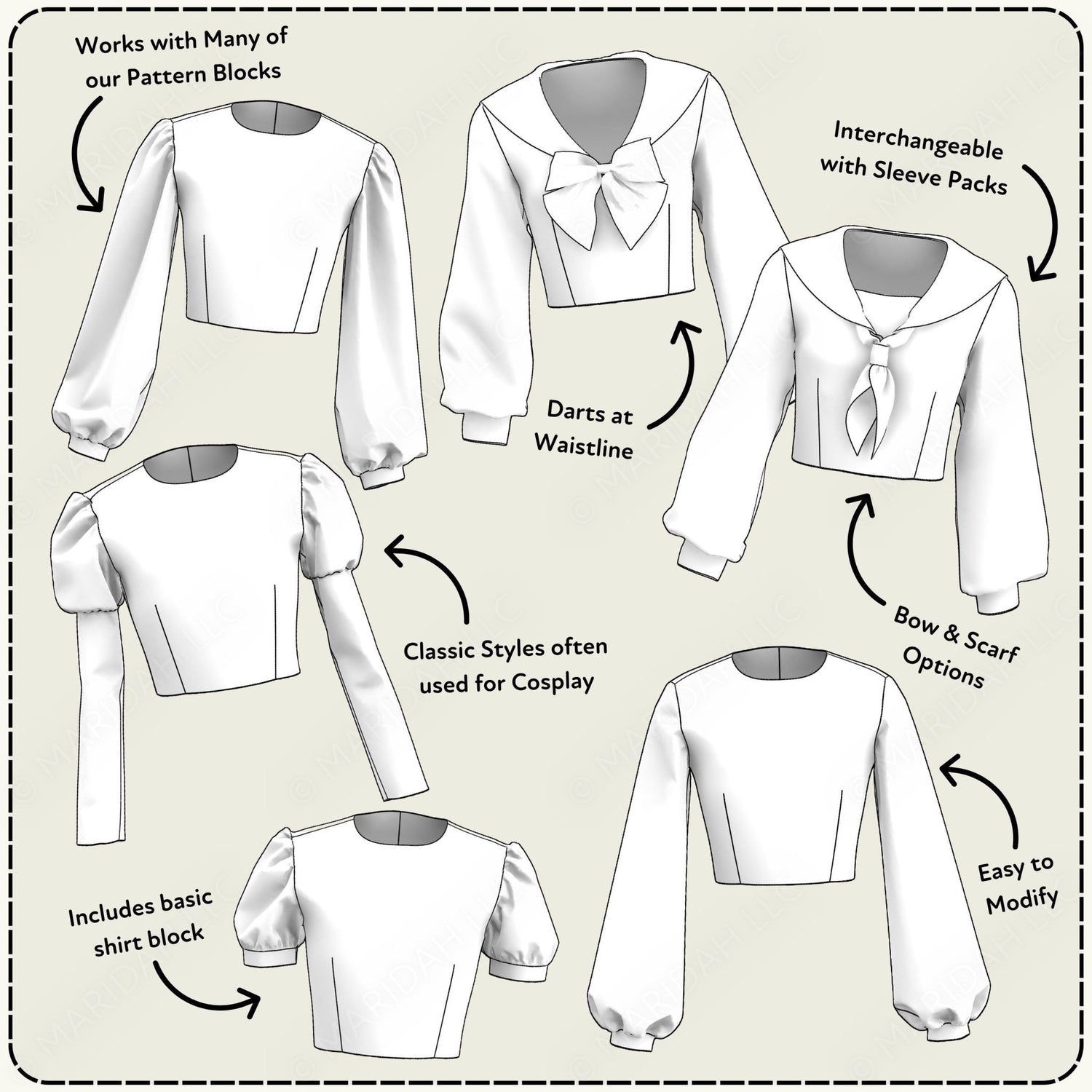 Sailor Shirts and Sleeve Bundle Printable Sewing Pattern PDF Sewing Pattern File