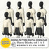 Mannequins wearing white tops and black pants with sewing pattern digital download text.