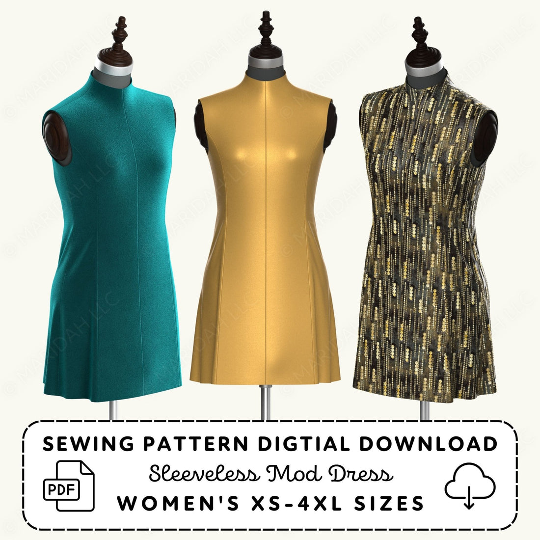Sleeveless Mod Dress Printable Sewing Pattern PDF Sewing Pattern File