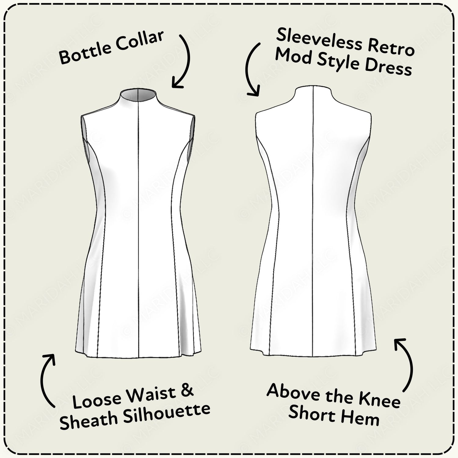 Sleeveless Mod Dress Printable Sewing Pattern PDF Sewing Pattern File
