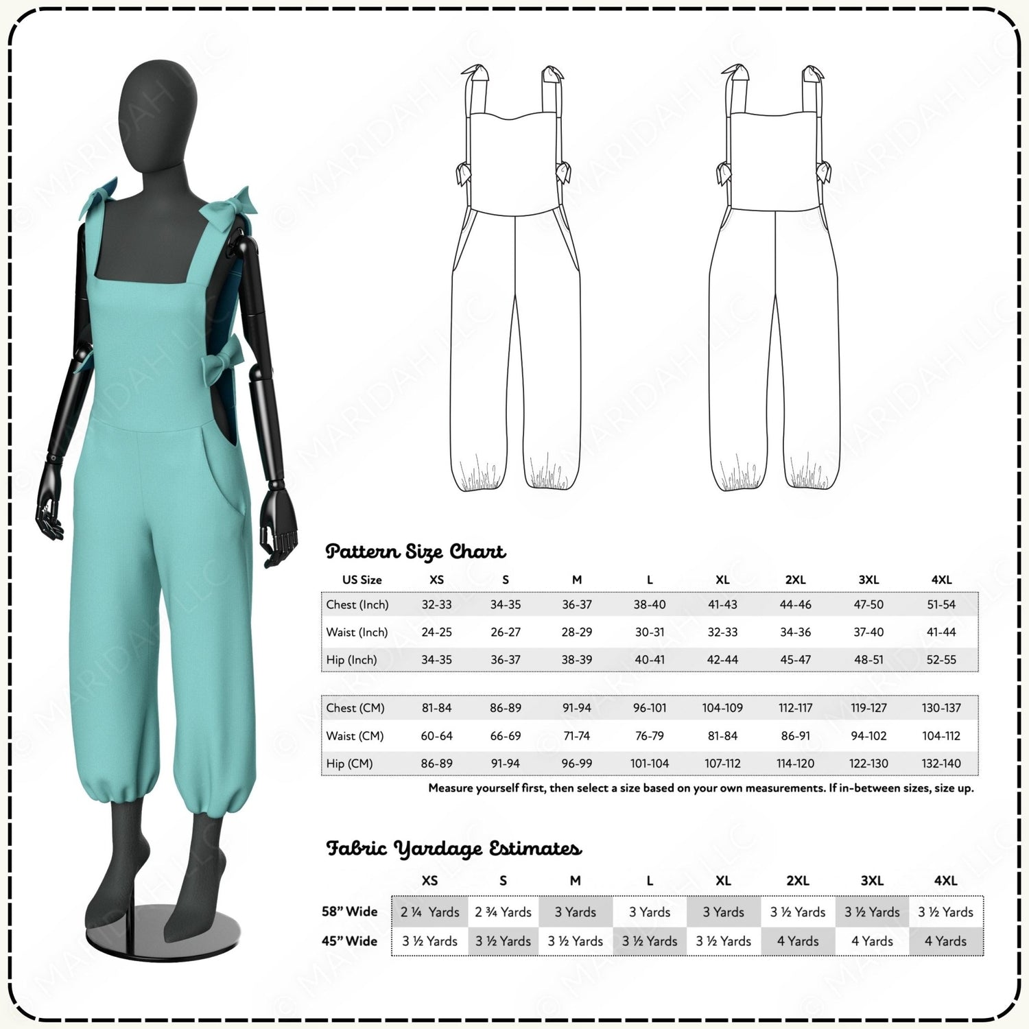 Tie - off Bib Overalls Printable Sewing Pattern PDF Sewing Pattern File