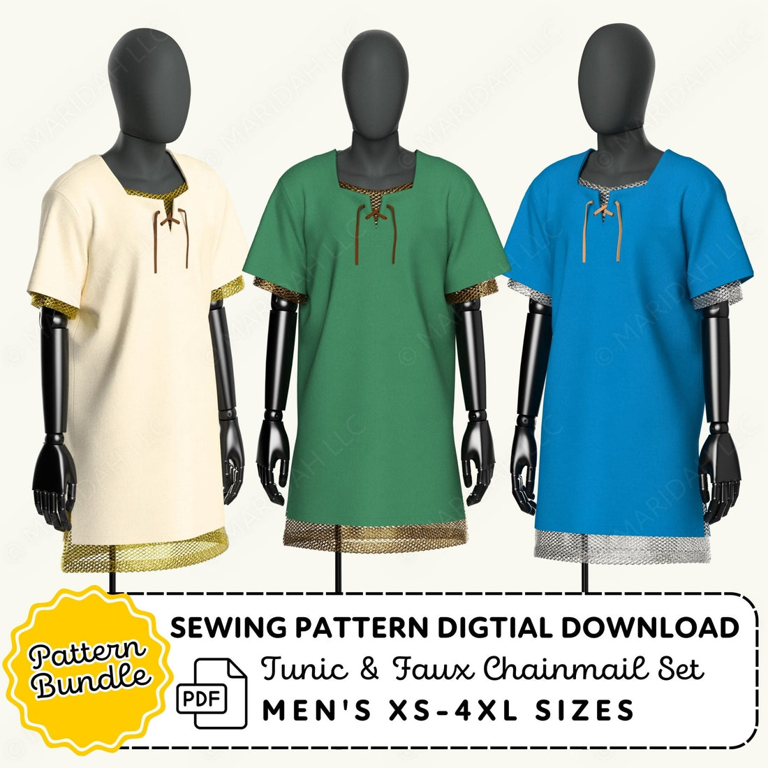 Tunic and Faux Chainmail Shirt Sewing Pattern Bundle PDF Sewing Pattern File