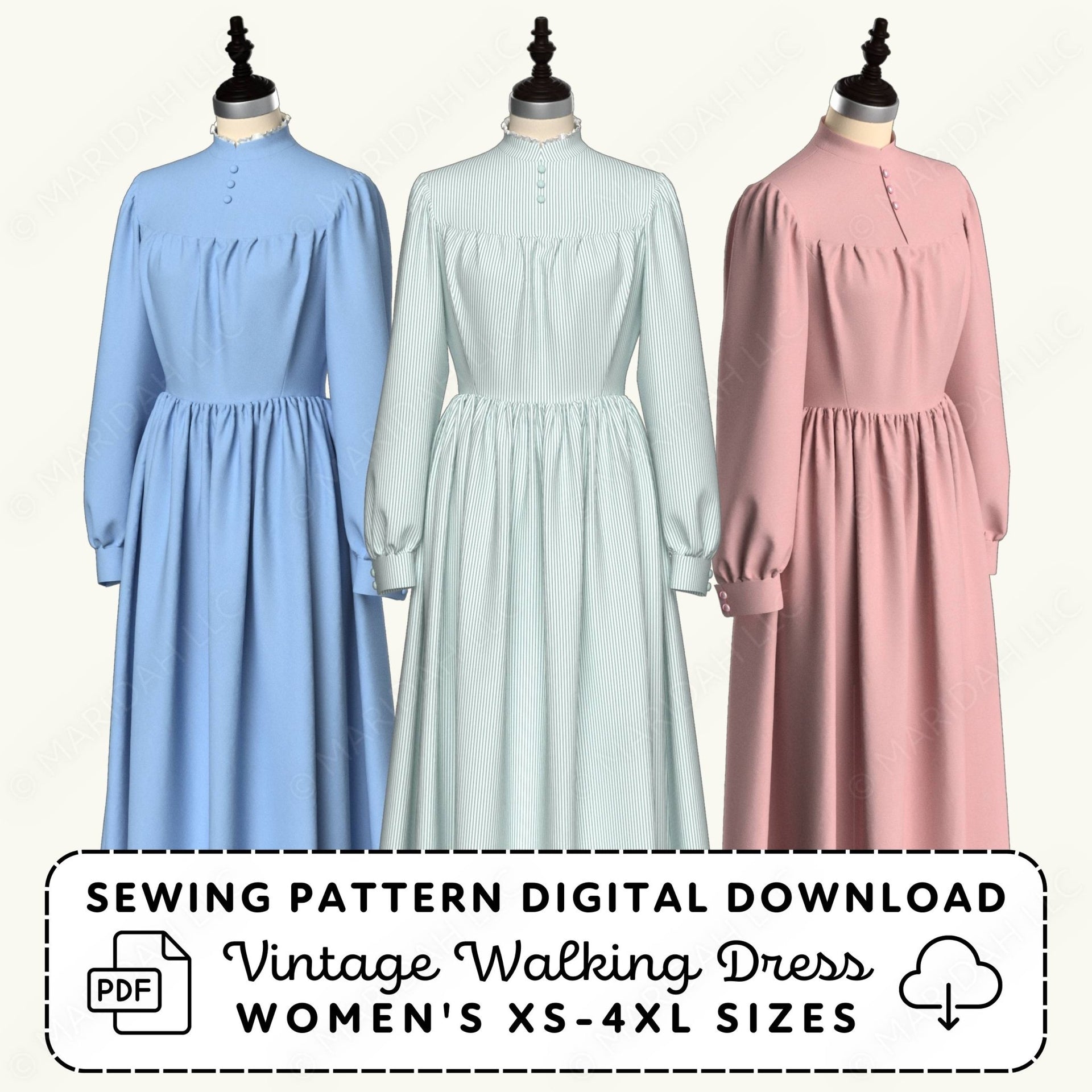 Cosplay Edwardian Walking Dress Printable Sewing Pattern – Maridah