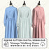 Three vintage-style dresses on mannequins with sewing pattern digital download text.