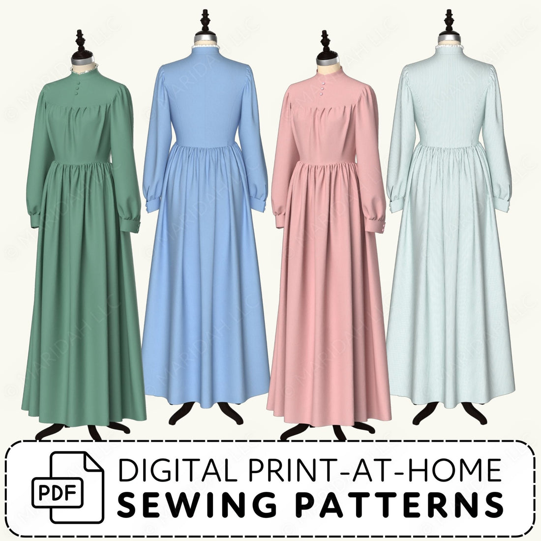 Vintage Walking Dress Printable Sewing Pattern PDF Sewing Pattern File
