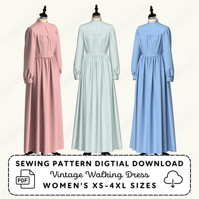 Vintage Walking Dress Printable Sewing Pattern PDF Sewing Pattern File