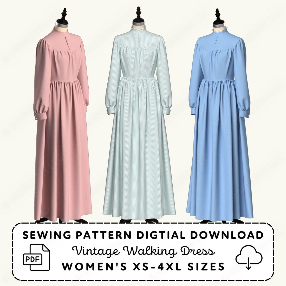 Vintage Walking Dress Printable Sewing Pattern PDF Sewing Pattern File
